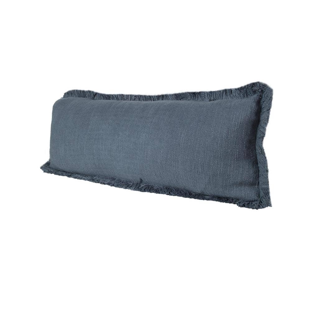 Coastal Navy Blue Cotton Fringe 36" x 14" Rectangular Throw Pillow
