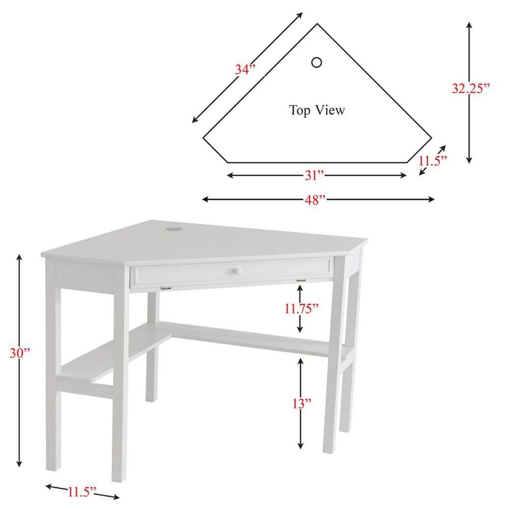 Modern White Wooden Corner Desk with Keyboard Tray and Drawer
