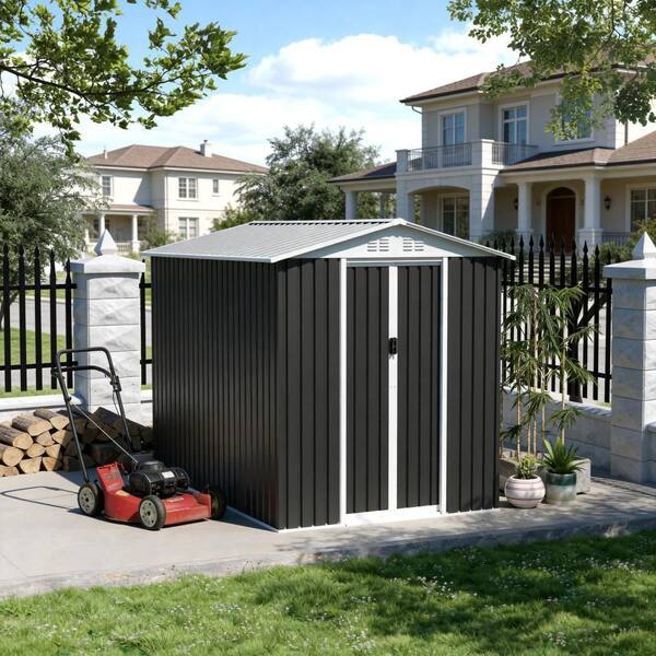 6 ft. W x 9 ft. D Apex Water Roof Grey Metal Steel Shed with Iron