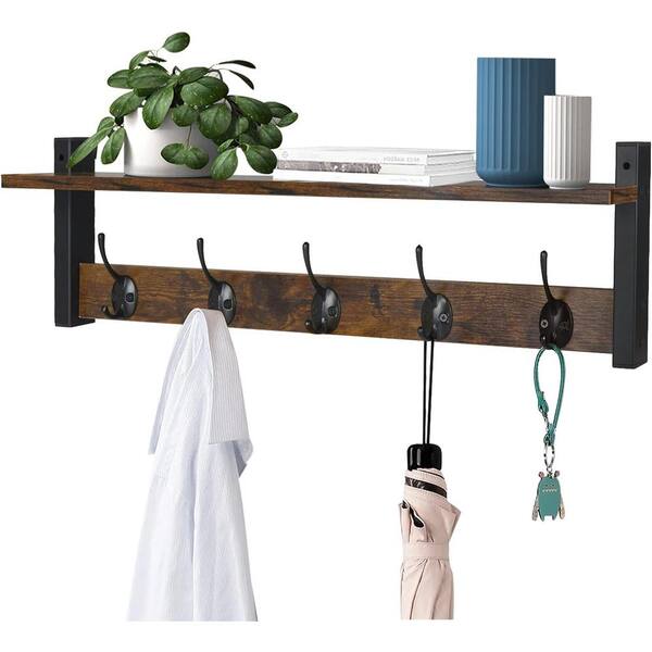 Rustic Rack Shelf Look Cubilan 24 in. W x 4.52 in. D Rustic Brown Decorative Wall Shelf, Coat ...