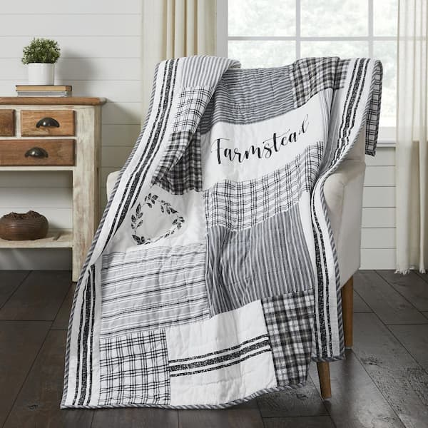 VHC BRANDS Sawyer Mill Black Farmhouse Stenciled Patchwork Cotton Throw