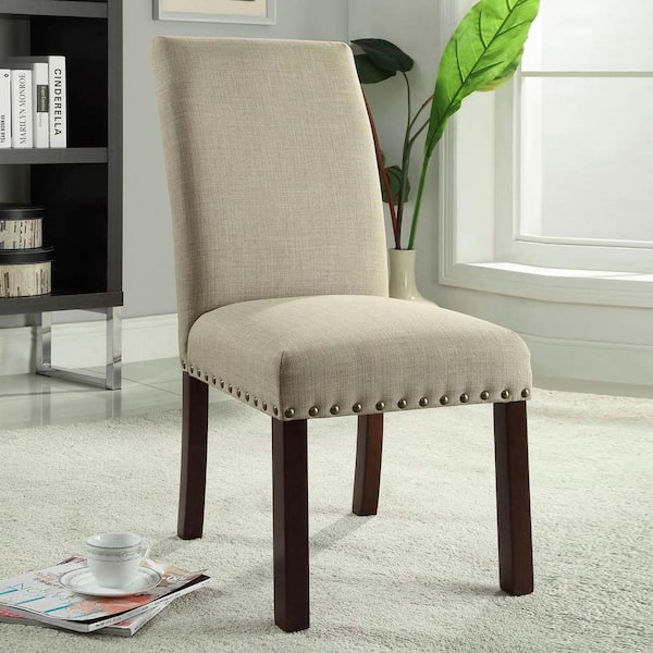 Michele Parsons Light Tan Upholstered Dining Chairs with Nailhead Trim (Set of 2)