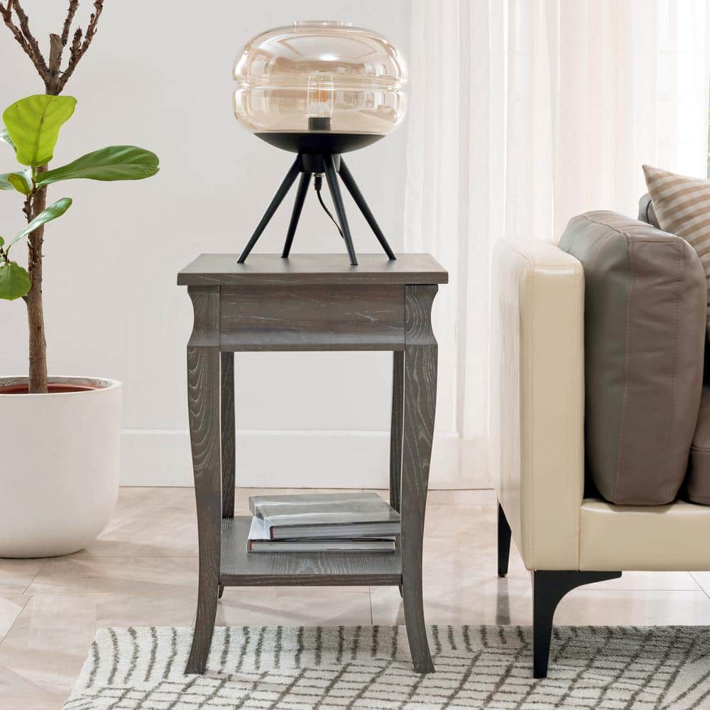 13 in. W x 22 in. D Chocolate Cherry Traditional Cherry Tray Edge Rectangle Wood End Table with 1-Drawer and Shelf