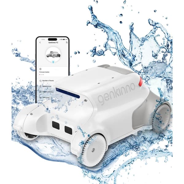 genkinno P2 Cordless Robotic Pool Cleaner for Above/In Ground Pools with Remote and App Control, White