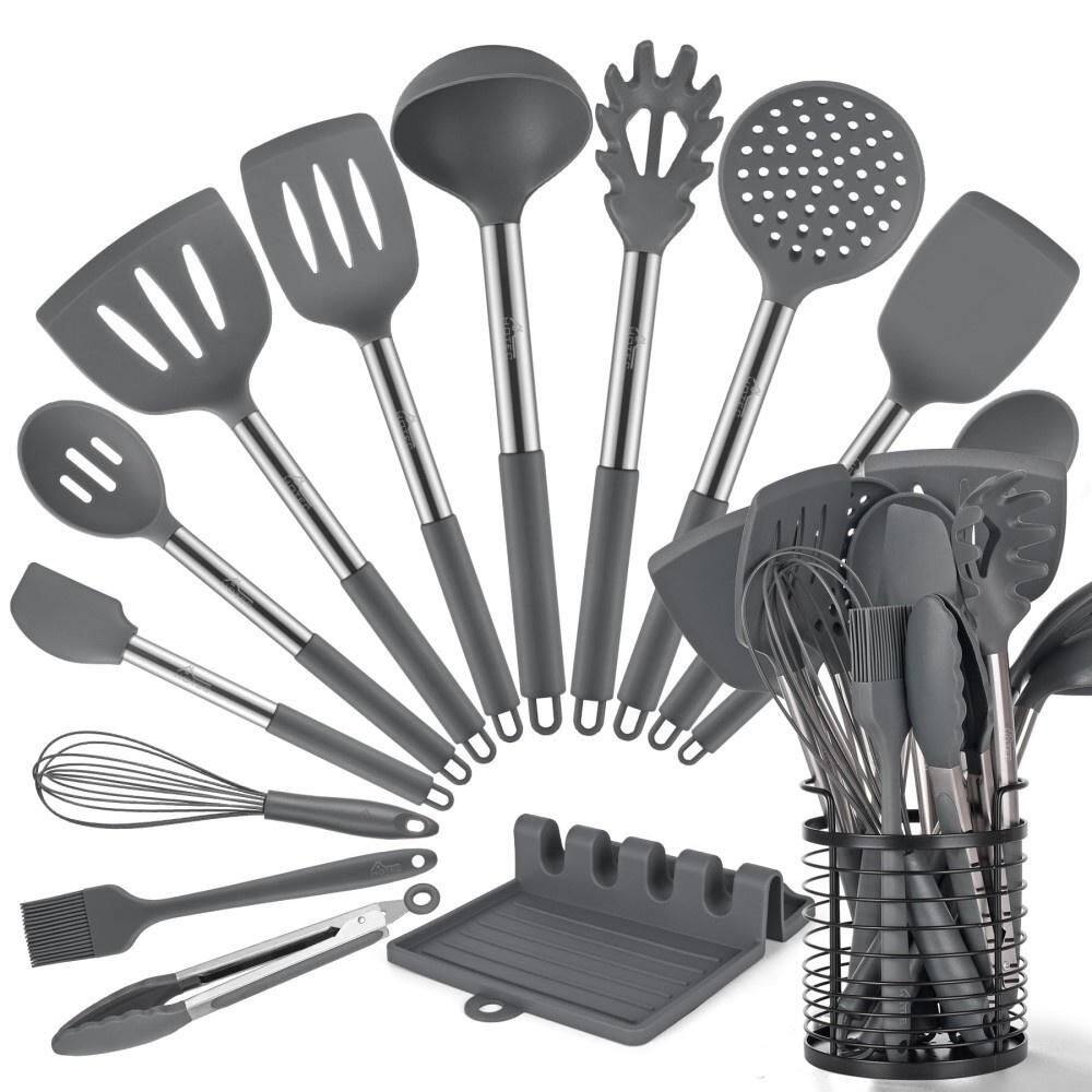 Gray Heat Resistant 14-Piece Silicone Kitchen Utensil Set, Non-Stick Cooking Tools with Storage Holder, Dishwasher Safe price history on PriceWatchPro