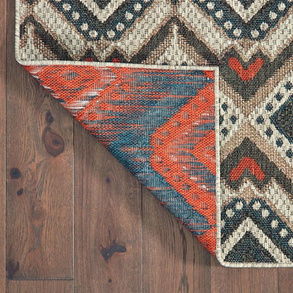 Tan Lines' Orange Southwestern Non-Slip Indoor/Outdoor Rug