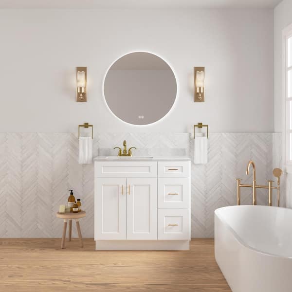 Easy-DIY Combo Bases - Drawers Right 36 in. W x 21 in. D x 34.5 in. H Bath Vanity Cabinet without Top in Shaker White