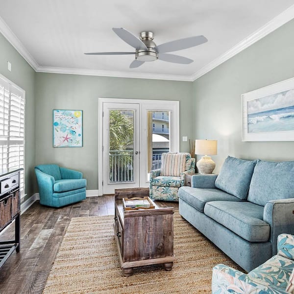 Levi 48 in. Dimmable LED Indoor/Outdoor Nickel Ceiling Fan with Light and Remote, Works with Alexa/Google Home