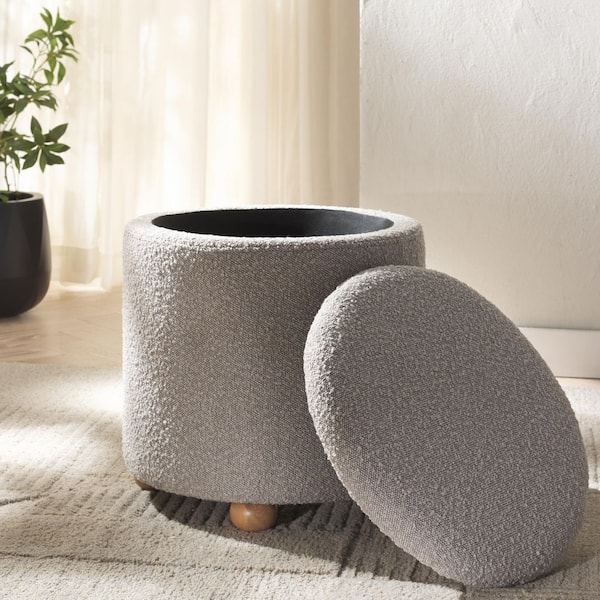 SAFAVIEH Becka Gray/Natural Polyester Boucle Round Storage Small