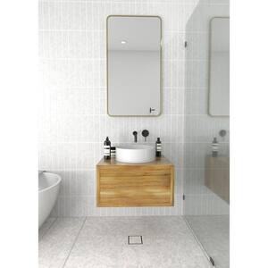 22 in. W x 40 in. H Stainless Steel Framed Radius Corner Bathroom Vanity Mirror in Satin Brass