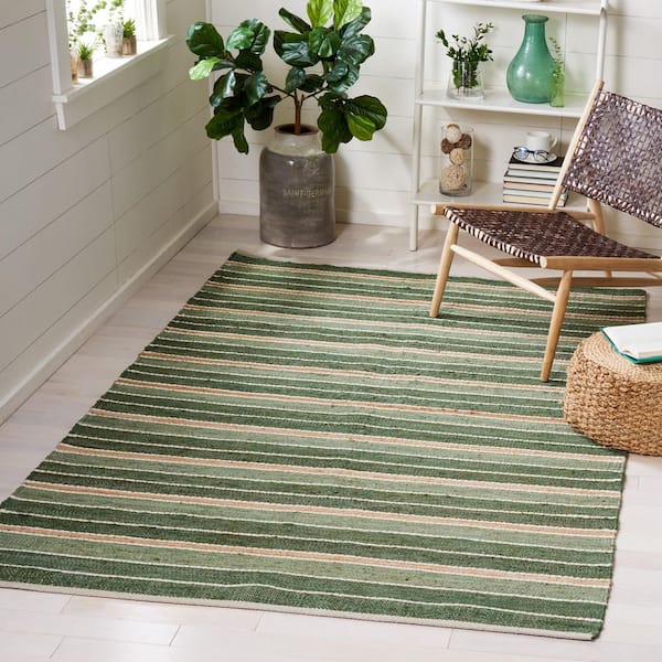 Striped Kilim 6 ft. x 9 ft. Green/Natural Striped Area Rug