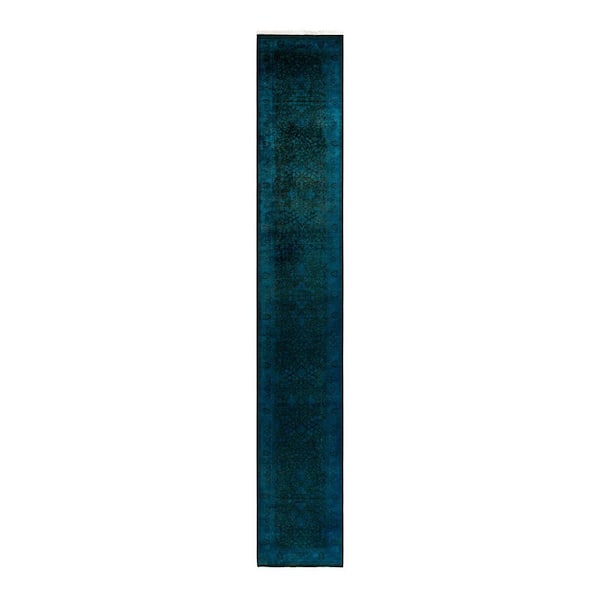 Overdyed Blue 2 ft. 7 in. x 16 ft. 7 in. Wool Indoor Area Rug