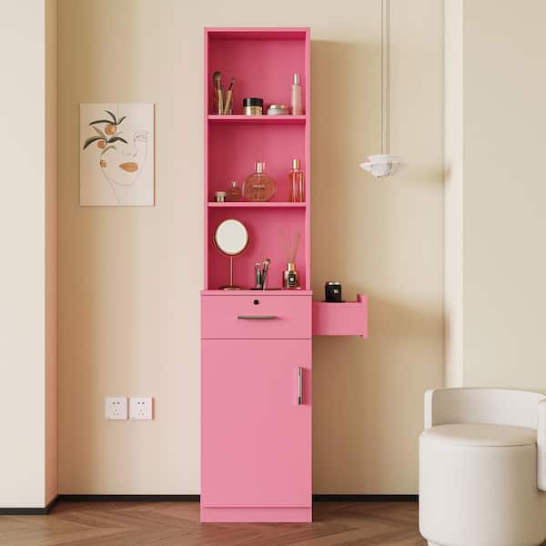 Pink 71 in. Beauty Salon Storage Cabinet Modern Simple Large Storage Space Office and Living Room Storage Cabinet