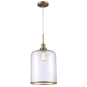 Dorina 1-Light Antique Gold Mason Jar Hanging Pendant Light Fixture with Clear Glass Shade