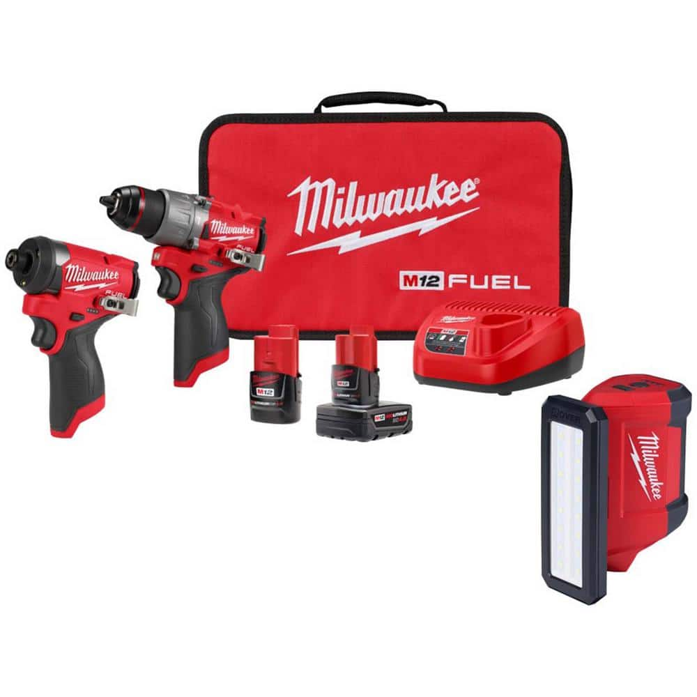 M12 FUEL 12-Volt Lithium-Ion Brushless Cordless Hammer Drill and Impact Driver Combo Kit w/M12 ROVER Service Light -  Milwaukee