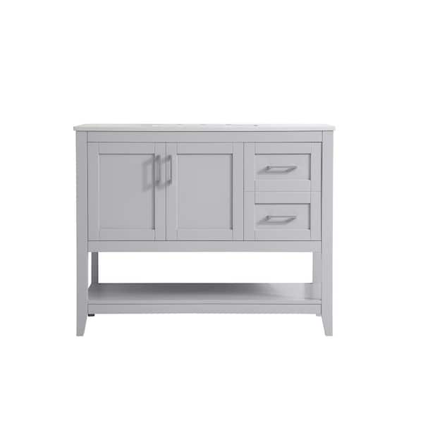 Timeless Home 42 in. W x 22 in. D x 34 in. H Single Bathroom Vanity in Grey with Calacatta Engineered Stone