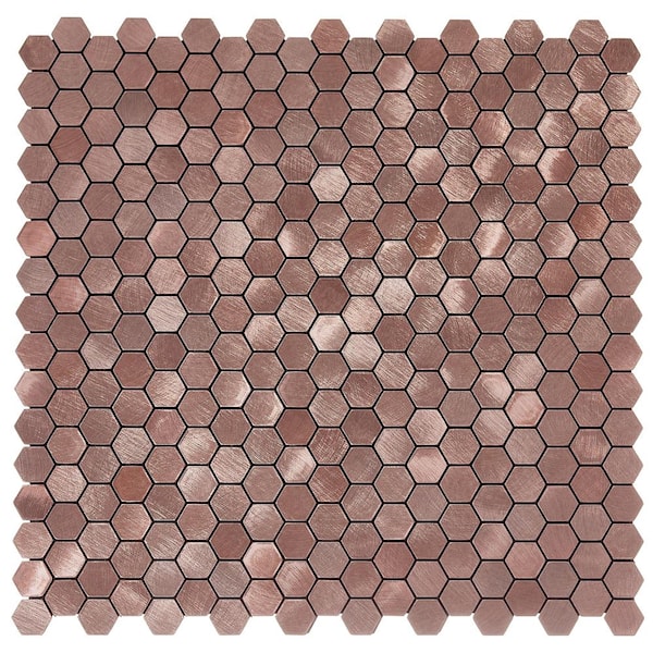 AVANT DECOR Steele Mini Rose Gold Aluminum Hexagons 10.35 in. x 10.35 in. Metal Peel and Stick Tile (5.95 sq. ft./8-Pack)