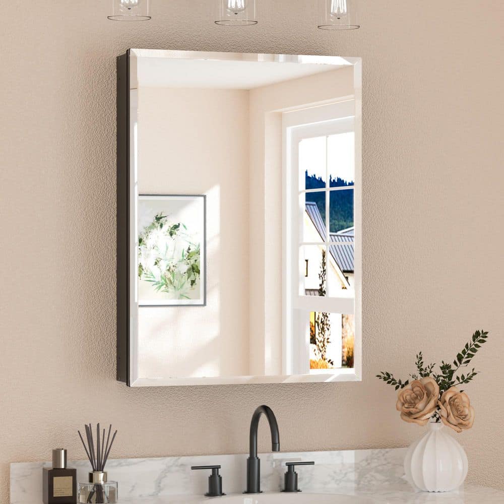 24 in. W x 32 in. H Rectangular Beveled Frameless Metal Black Surface Mount/Recessed Medicine Cabinet with Mirror price history on PriceWatchPro