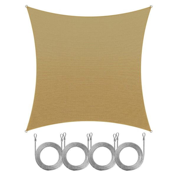 AMGO 16 ft. x 16 ft. Square Sun Shade Sail with Rope-Sand Beige