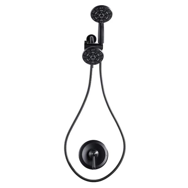 WOWOW 7-spray 4 in. Wall Mount Dual Shower Head and Handheld Shower Head 1.8 GPM in Matte Black