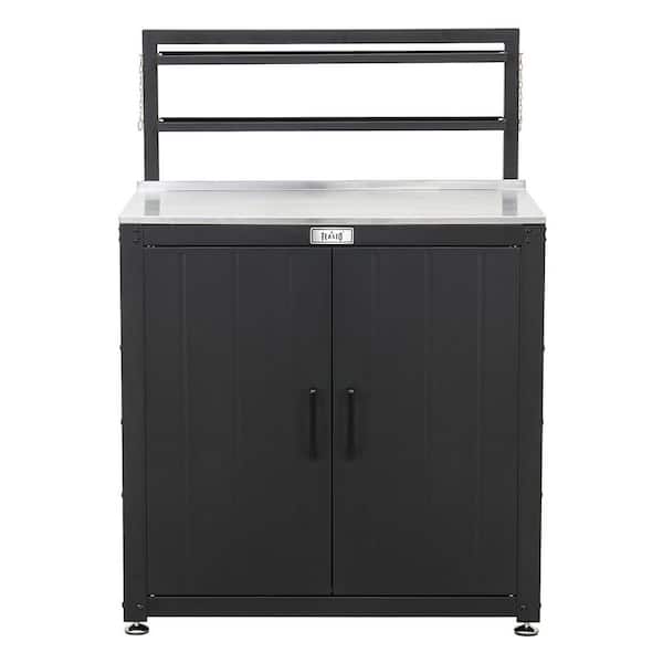 Outdoor Potting Bench in Black with Elevated Rack