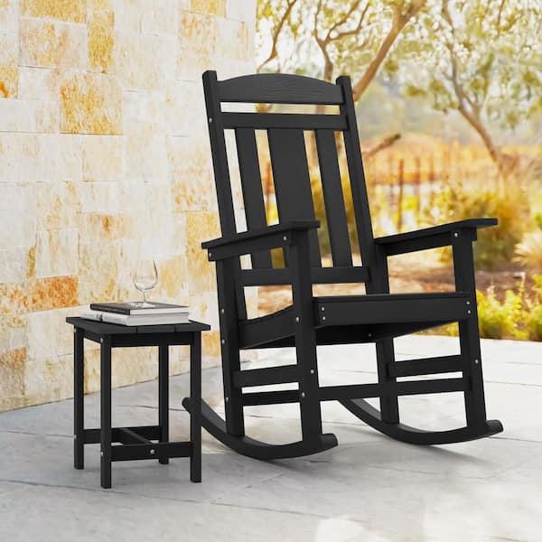 Black Plastic Adirondack Outdoor Rocking Chair Porch Rocker Patio Rocking Chairs