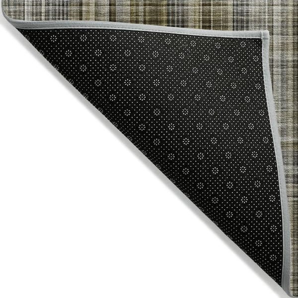 Green, Beige, Gray 5 ft. x 8 ft. Woven Plaid Polyester Rectangle Indoor / Outdoor Area Rug