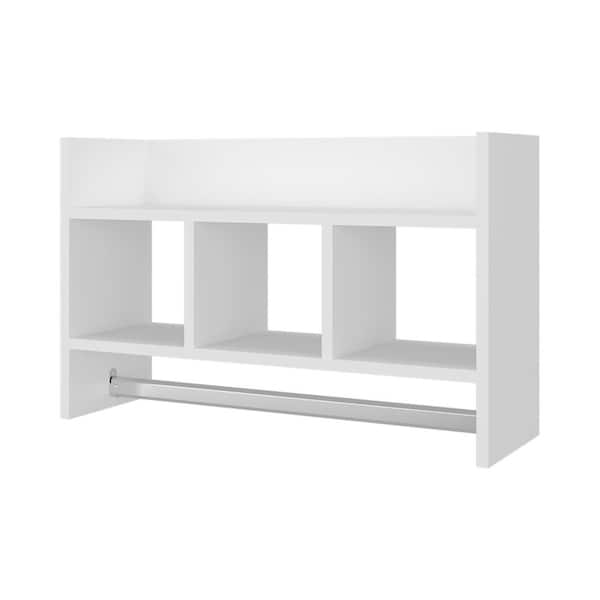 25 in. W 15.7 in. H x 8.2 in. D Particle Board Rectangular Modern Bathroom Shelves in White with Towel Bar, Open Shelves