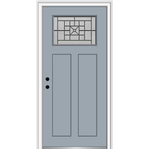 36 in. x 80 in. Courtyard Right-Hand 1-Lite Decorative Craftsman 2-Panel Painted Fiberglass Smooth Prehung Front Door