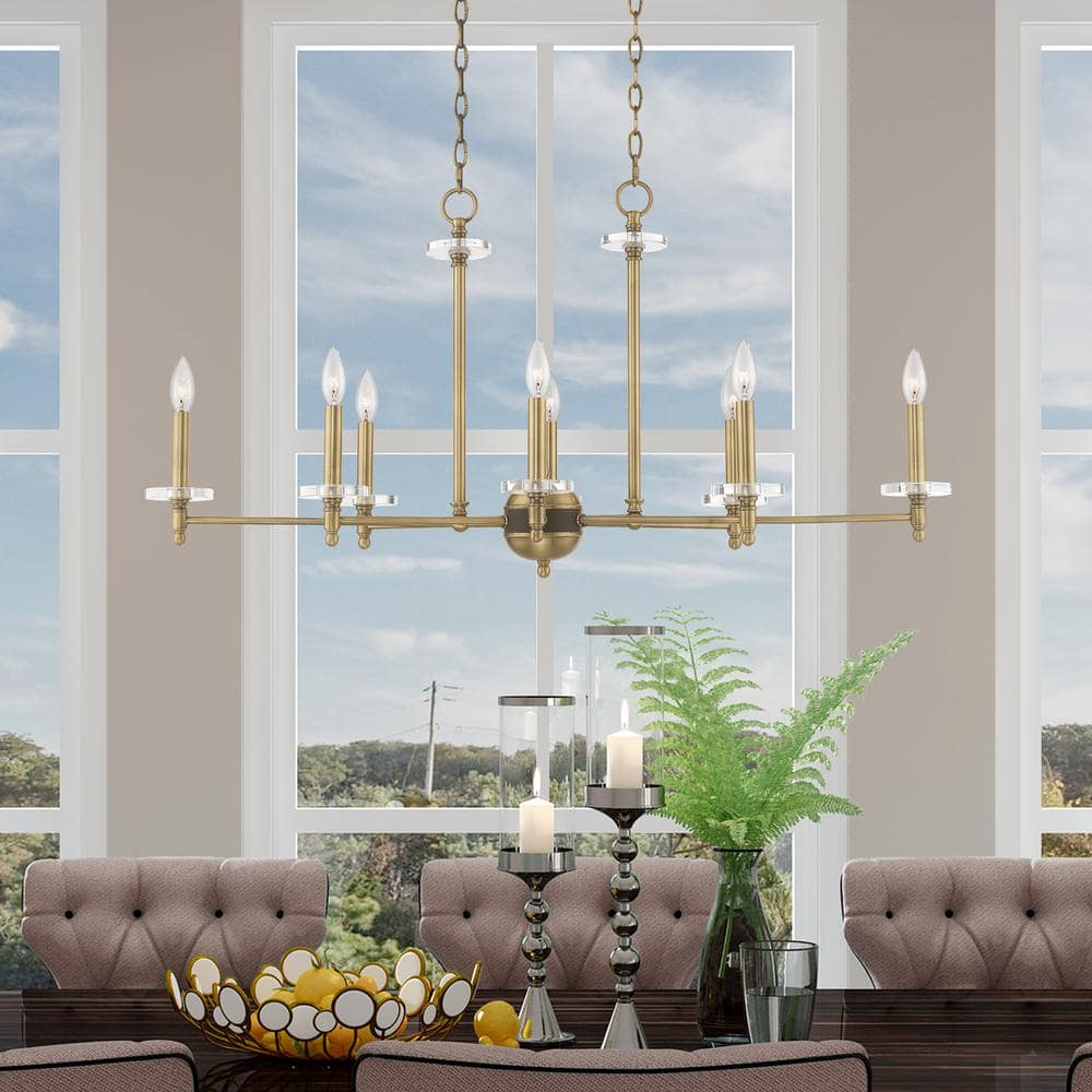 Antique Brass 8-Light Chandelier with Clear Crystal Bobeches