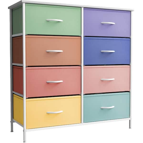 Sorbus 31.5 in. L x 11.75 in. W x 32.12 in. H 8-Drawer Multi-Colored Pastel  Dresser Steel Frame Wood Top Easy Pull Fabric Bins DRW-CU8-PAS2