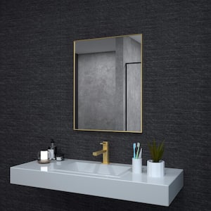 Aura 24 in. W x 30 in. H Rectangular Framed Wall Bathroom Vanity Mirror in Brushed Gold