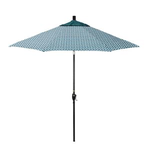 9 ft. Stone Black Aluminum Market Patio Umbrella with Crank Lift Push-Button Tilt in Marquee Turquoise Pacifica Premium