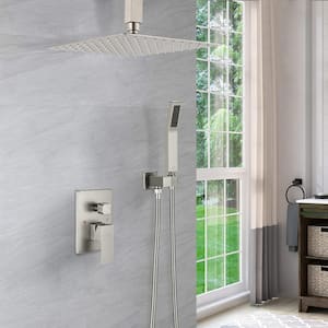 1-Spray Patterns with 2.5 GPM 16 in. Ceiling Mount Dual Shower Heads in Brushed Nickel