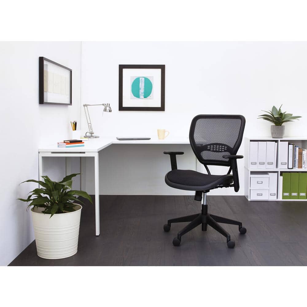 Black Mesh and Leather Adjustable Task Chair with Armrests