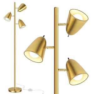 64 in. Brushed Gold 3-Light Tree Floor Lamp with 3 Bulbs Included