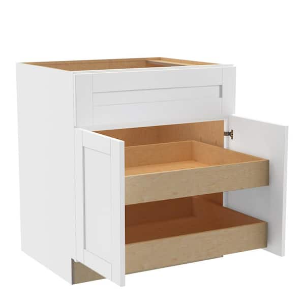 Washington Vesper White Plywood Shaker Assembled Base Kitchen Cabinet FH 2 ROT Soft Close 30 in W x 24 in D x 34.5 in H
