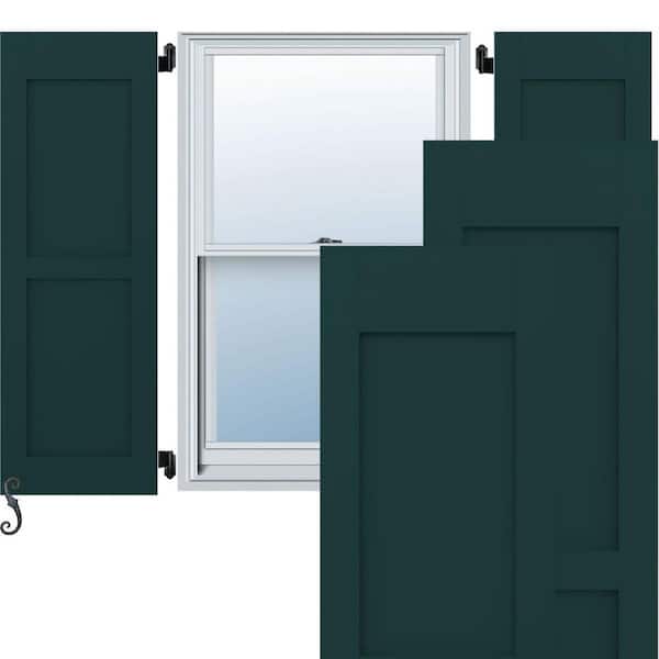 Ekena Millwork Americraft 12 in. W x 66 in. H 2-Equal Flat Panel Exterior Real Wood Shutters Per Pair in Thermal Green