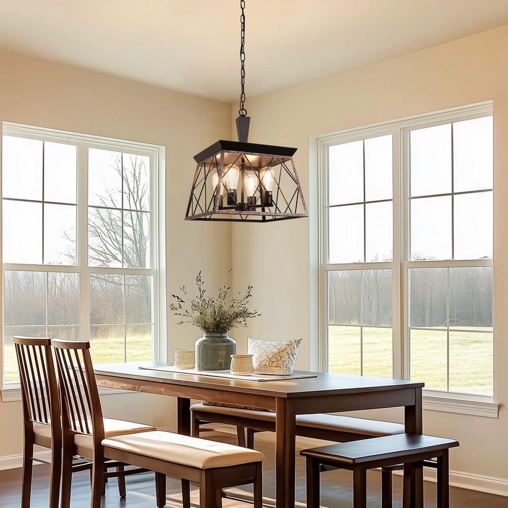Briignite 4-Light Vintage Black and Rust Chandelier Pendant for