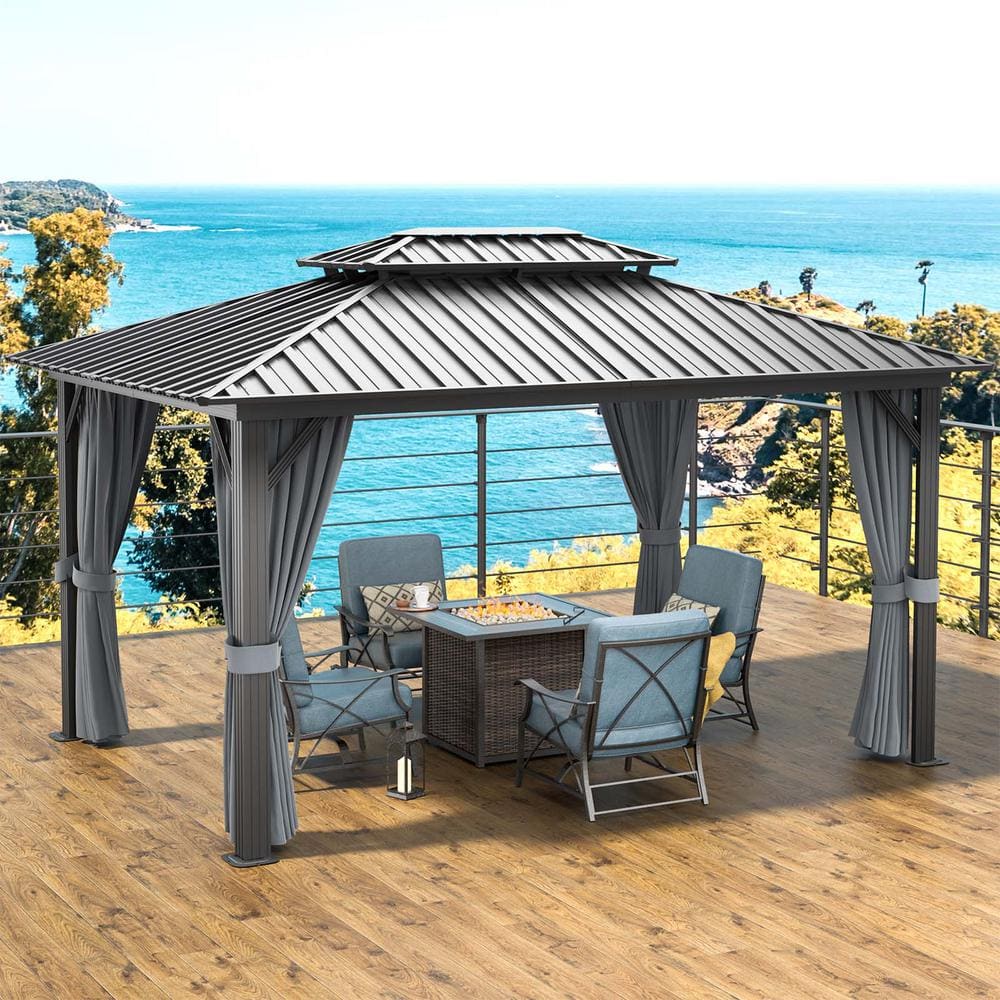 Sizzim 12 Ft. X 10 Ft. Outdoor Double Roof Aluminum Gazebo With Netting ...