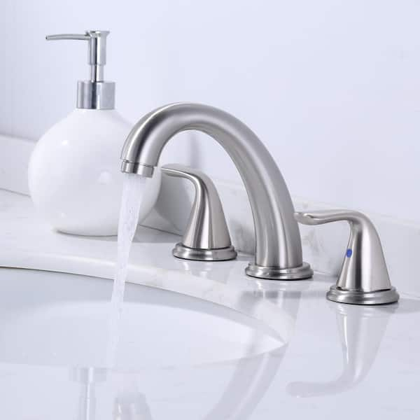 3-Holes 8 in. Widespread Double Handle Bathroom Faucet in Brushed Nickel