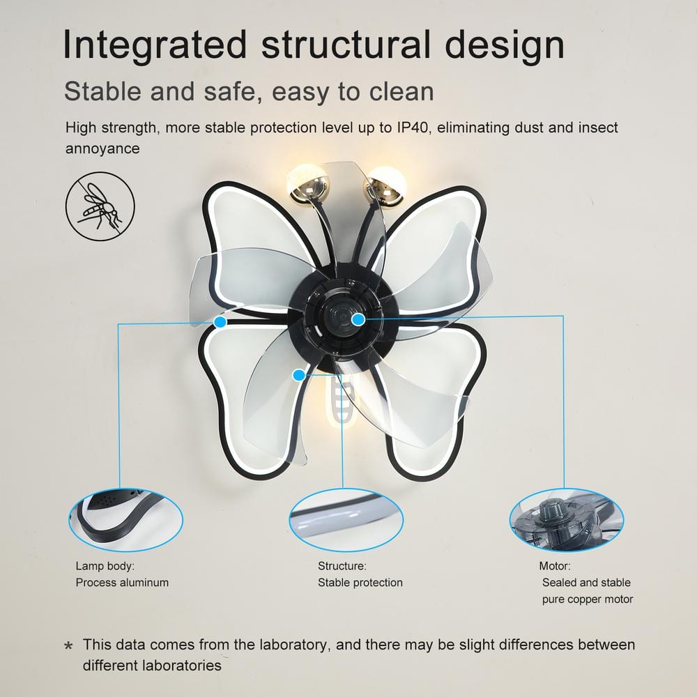 Black Butterfly Shape Flush Mount Ceiling Fan with LED Lights and Remote