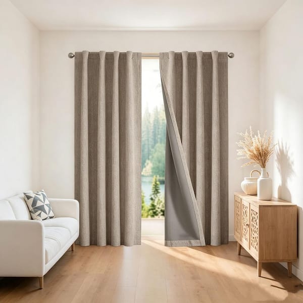 Beige 52 in. W x 84 in. L Back Tab Blackout Curtain (Set of 2