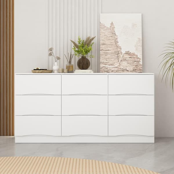 FUFU&GAGA 9-Drawer White Wood Chest of Drawer Modern Style 31.5 in. H x 63 in. W x 15.6 in. D