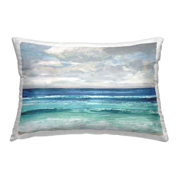 Stupell Industries Cloudy Beach Horizon Blue Print Polyester 14 in. x 20 in. Throw Pillow