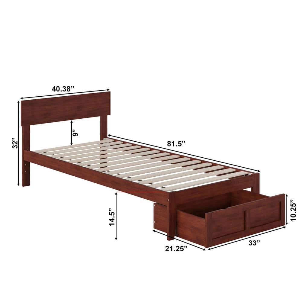 Boston Twin Wood Frame Upholstered Bed with Headboard Drawer