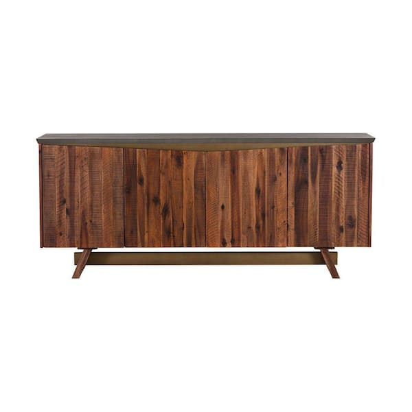 Benjara Brown Concrete Top 18 in. Sideboard with 4 Doors