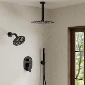 3-Spray 10 and 6 in. Dual Shower Heads Ceiling Mount and Handheld Shower Head in Matte Black (Valve Included)