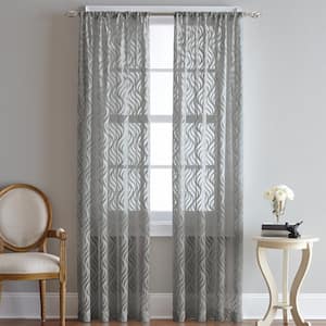 Grey Geometric Rod Pocket Sheer Curtain - 50 in. W x 95 in. L
