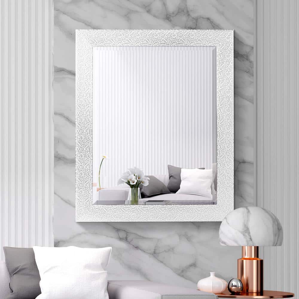 Elegant Silver Beveled 27.5" x 33.5" Rectangular Vanity Mirror